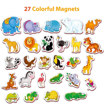 Packaging of 27 zoo animal foam magnets toddler set