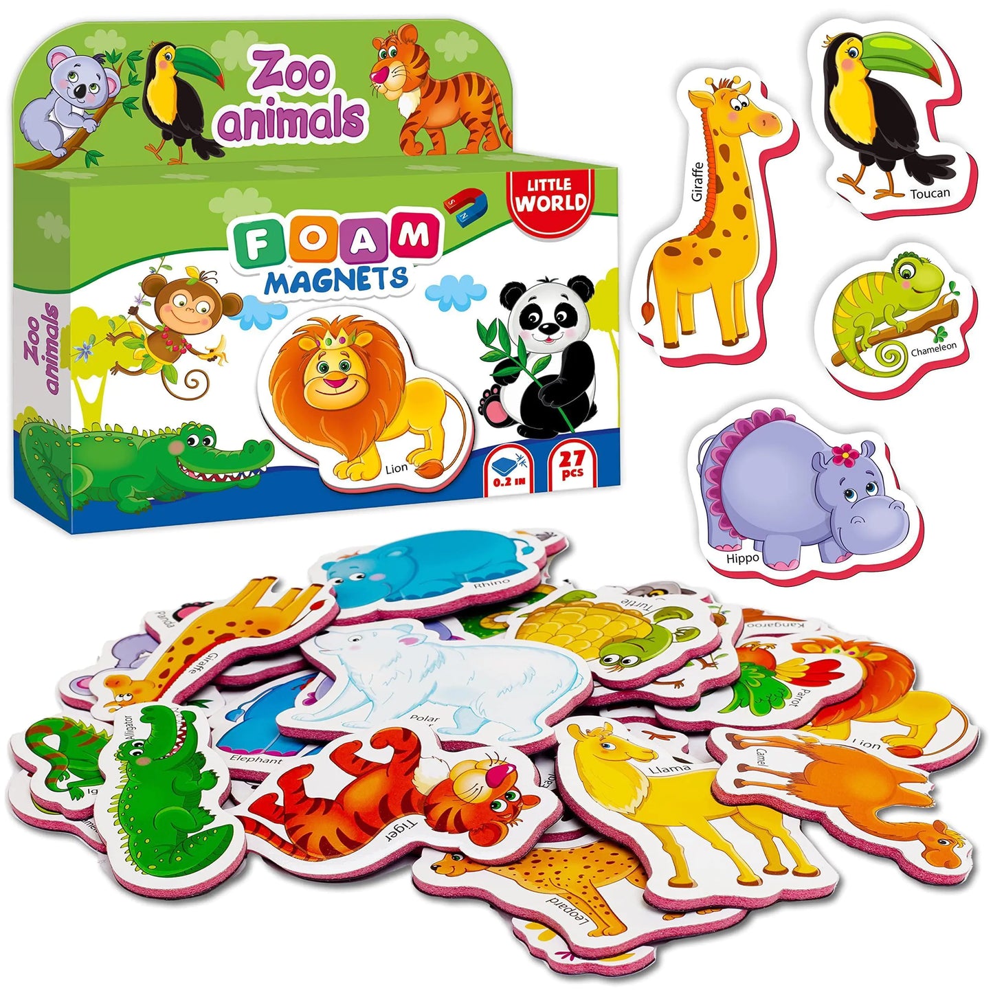 Set of 27 zoo animal foam fridge magnets front view