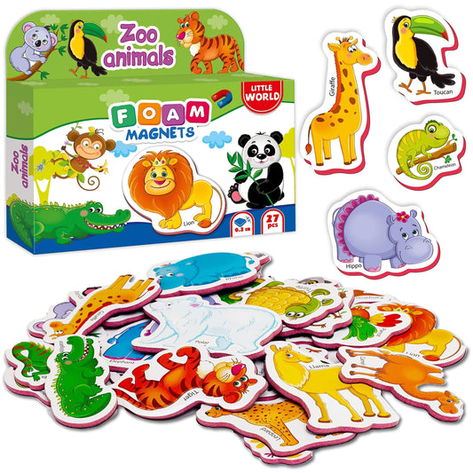 Set of 27 zoo animal foam fridge magnets front view